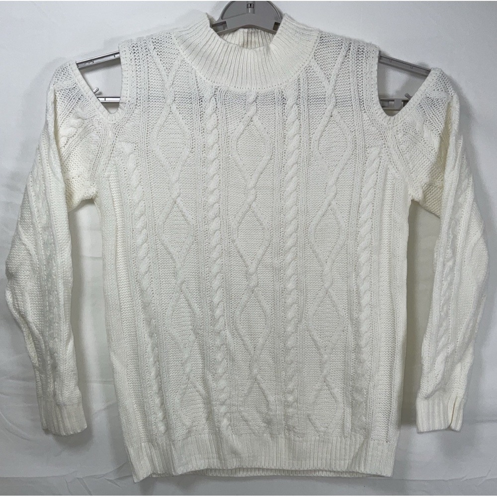 NWOT Women's Cloud Chaser Cold Shoulder Cable Knit Sweater -‎ Ivory - Large